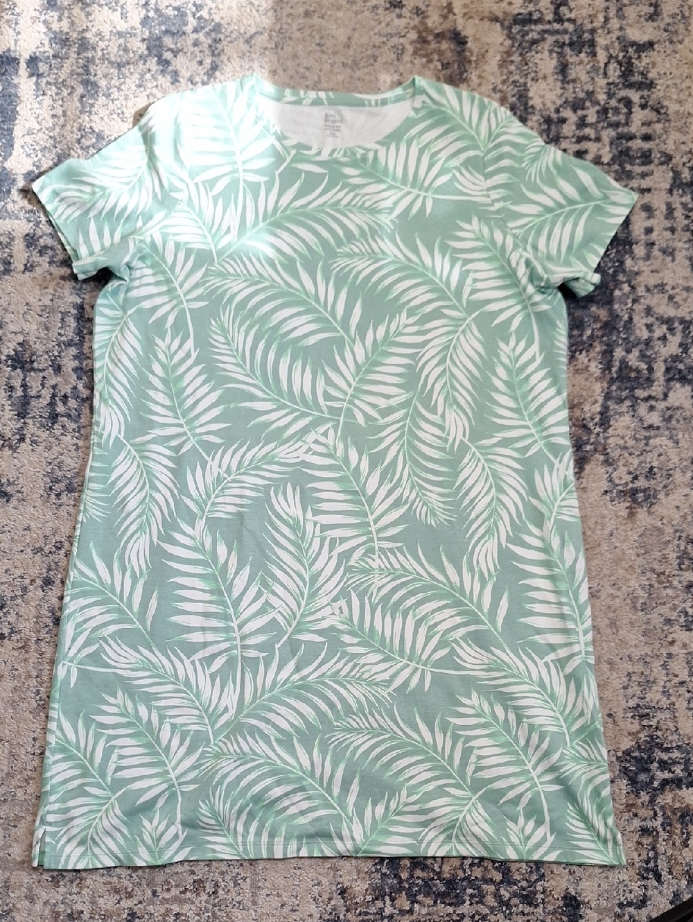 Kim Rogers Mint Green Palm Leaf T-Shirt Shift Dress Size XXL